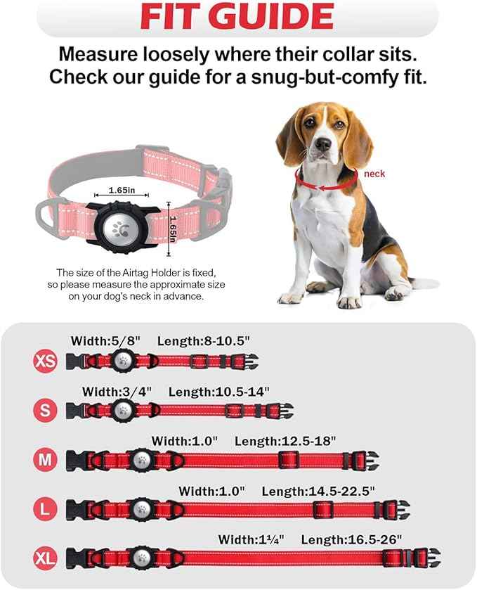 TagME Airtag Dog Collar,Waterproof Reflective Pet Collar with Airtag Holder,Soft Padded and Double D-Rings for Small Dogs,Red