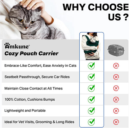 [Cozy Travel] Cat Carrier Pouch, Soft Cat Carrier for Small Cats, Kitten Carrying Bag, Restraint Bag for Nail Trimming, Vet Visits, Giving Meds, Car Travel -Dark Green