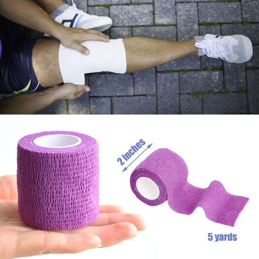 9 Pack 2" x 5 Yards Self Adhesive Bandage Wrap Self Stick Wrap for Ankle, Wrist, Finger, Sports, Breathable Cohesive Vet Tape for Pets (Purple)