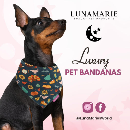 LunaMarie - Luxury Pet Birthday Bandanas -Premium & Silky Poly Fabric | 100% Handmade | Custom Shape Dual Layered (Thanksgiving, Small)