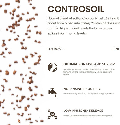 Ultum Nature Systems Controsoil - Freshwater Aqua Soil Substrate for Fish, Shrimp, Live Plant Propagation and Aquascaping - 6.8pH Low Ammonia, Volcanic Ash - Brown, Fine (10 Liter | 20LB)