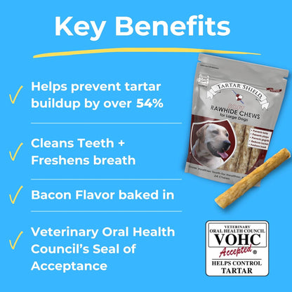 Tartar Shield Soft Rawhide Chews | Safe Dental Treats for Large Dogs | Vet VOHC Approved | Daily Bone Cleans Teeth & Gums Fresh Breath Oral Health Support | USA Made | (Large Dogs / 8 Count)