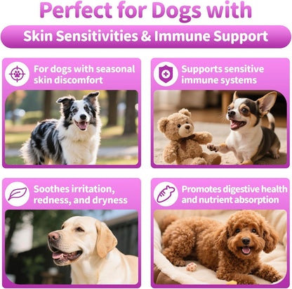 Dog Allergy Relief Chews, Itch Relief for Dogs – Turmeric & Omega-3 Supplements for Skin Comfort, Coat Health & Seasonal Support, Immune Care with Biotin & Quercetin – Beef Flavor, 90 Count