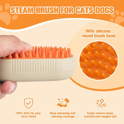Steam Brush for Cats Dogs,Cat Steam Brushes for indoor Cats,3 in 1 Steam Cat Brush for Shedding,Silicone Pet Spray Hair Removal Comb for Massage,Combing,Rechargeable Dog Brushes for GroomingYellow