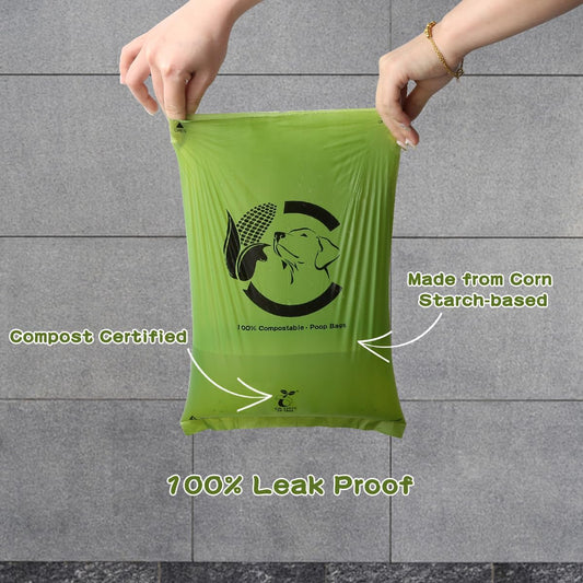 Certified Compostable Dog Poop Bags, 120 Count Landfill Friendly and Leakproof Waste Bags, Easy Open Unscented Forest Green Poop Bag for Dog, 15 Doggy Bags Per Roll (8 rolls)