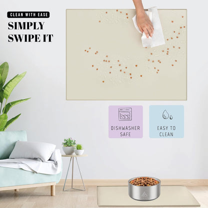 AVERYDAY 18x10'' Dog Mat for Food and Water, Waterproof Silicone Mat with Non-Slip Rubber for Dogs and Cats