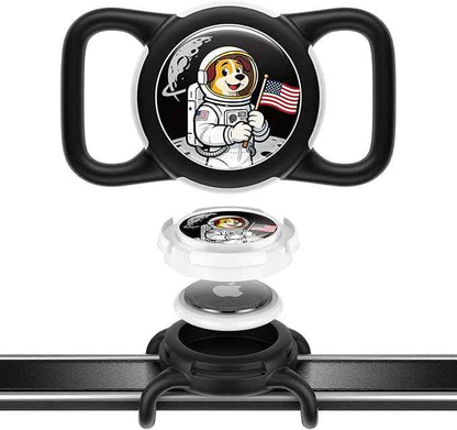 Dog AirTag Holder for Dog Collar, Soft Silicone Slide-On Case for Apple AirTag, No-Dangle Quiet Protective Holder with Eye-Catching Pet Character Designs, Black-Astronaut