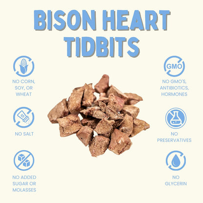 Winnie Lou The Canine Co. Freeze Dried Bison Heart Tidbits - Single Ingredient, Human-Grade, No Artificial Flavors or Fillers, Perfect for Training (Pack of 1)