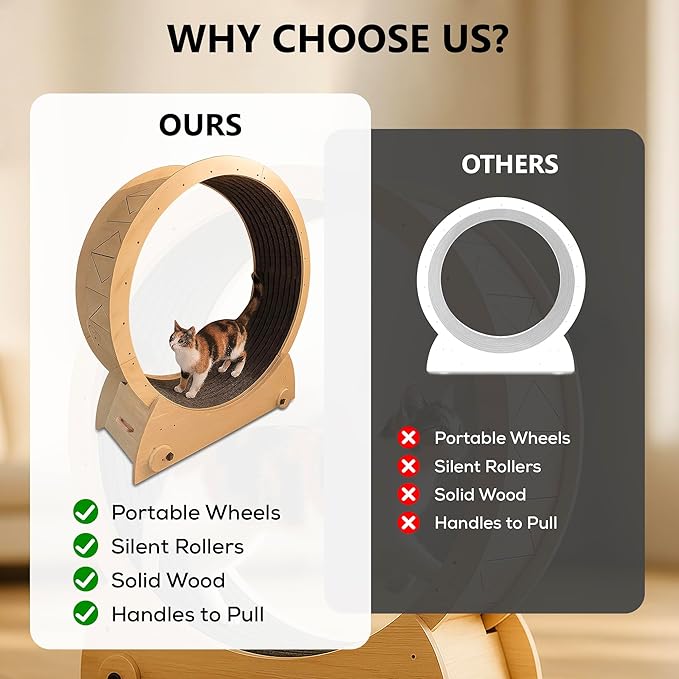 Portable Cat Running Wheel for Indoor Cats 44" Large XL 12" Wide, Cat Treadmill, Wheel with Carpeted Runway for Kitty’s Longer Life, Moveable Safe & Stable Design.