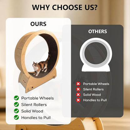 Portable Cat Running Wheel for Indoor Cats 44" Large XL 12" Wide, Cat Treadmill, Wheel with Carpeted Runway for Kitty’s Longer Life, Moveable Safe & Stable Design.