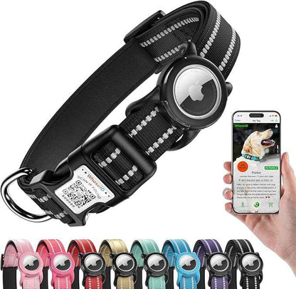 Airtag Dog Collar with QR Code, Reflective Dog Collar with Airtag Holder, Soft Padded & Safety Locking Buckle Adjustable Dog Collar for Large Dogs