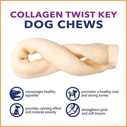 Pet Factory CareChewz Collagen 6-7" Twist Keys Dog Chew Treats - Natural Flavor, 6 Count/1 Pack