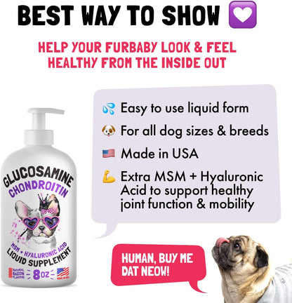 Liquid Glucosamine for Dogs Bacon Flavour with Chondroitin, MSM & Hyaluronic Acid K9 Supplement Hip and Joint Formula Advanced Mobility Joint Pain Relief Senior Advanced Supplement for All Breeds