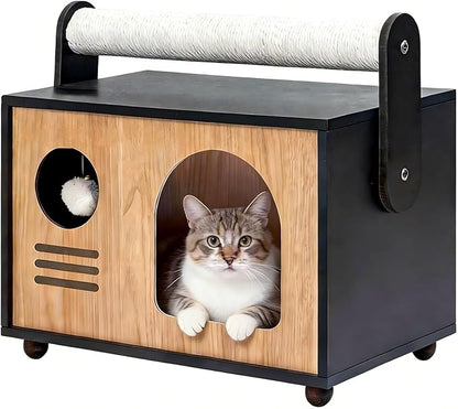 Modern Luxury Cat House & Condo – Indoor Wooden Cat Furniture with XL Lounge, Hammock, Scratching Posts & Climbing Platforms