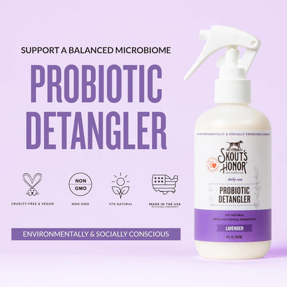Skout's Honor Probiotic Pet Detangler Spray - Hydrating & Conditioning with Avocado Oil, 97% Natural, Paraben & Sulfate-Free, softens for a More brushable Coat, Daily Use, 8oz, Lavender