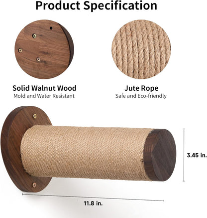 FUKUMARU Cat Wall Furniture, 11.8 Inch Cats Shelves for Drywall, Walnut Wood Kitten Stairs for Wall Mounted with Jute Scratching Kittens Steps, 2 of Pack