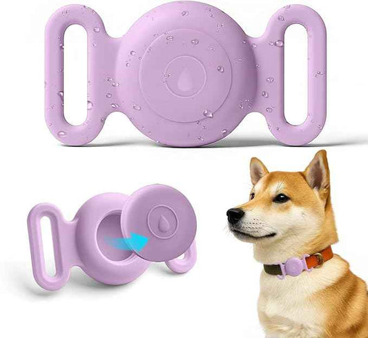 Dog Safety Pendant, Collar Holder for AirTag 2nd & 1st Gen, Pet Tracker Accessory for Dog GPS Tracking, Durable Silicone, Waterproof & Shock-Resistant, Anti-Scratch Anti-Loss (Purple, Medium)