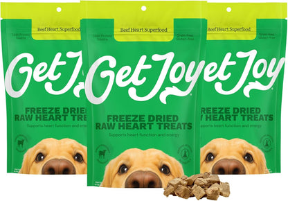 Get Joy Freeze Dried Superfood 100% Beef Heart Dog Treats, 4 Ounce Bag (Pack of 3), Single Ingredient Organ Meat, High Protein, Heart Health, Energy, Grain Free, Gluten Free, Made in USA