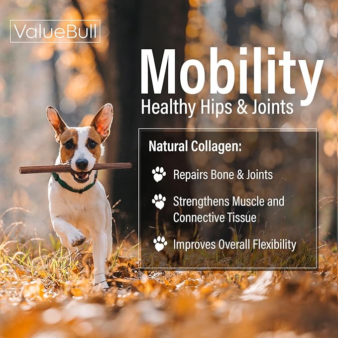 ValueBull Collagen Sticks for Small Dogs, 12 Inch Thin Chews, Natural Dog Treats, 50 Count Bulk Pack - Supports Joints, Skin & Coat with Chondroitin & Glucosamine