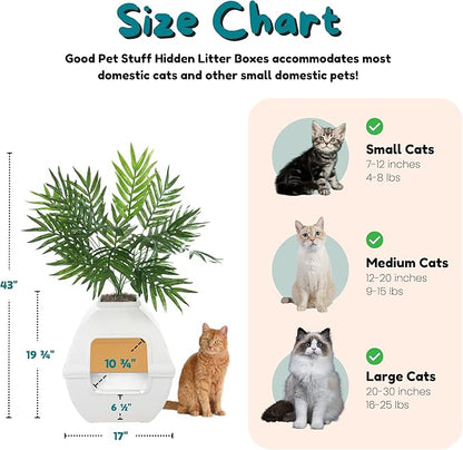 Good Pet Stuff Hidden Litter Box Planter, Decorative Cat Litter Enclosure with Carbon Filter, Artificial Plant, Easy Clean, Indoor Design, Courtyard Square Style, Essentials Kit, White Birch