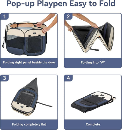 A4Pet Collapsible Playpen, 39.5” Portable Dog Playpen with Bowl, Suitable for Puppies, Kittens, and Small Animals, Removable Zipper & Mesh Panel(16”W × 10”H)