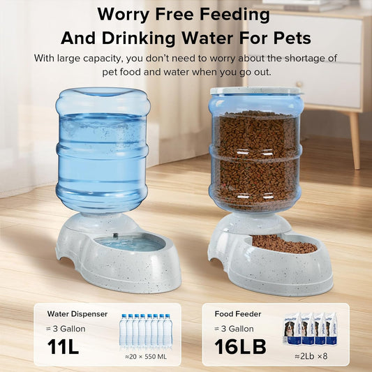 Kenond Automatic Dog Feeders, Gravity Pet Food Dispenser, Large Cat Dogs Water Bowl, 3 Gallon