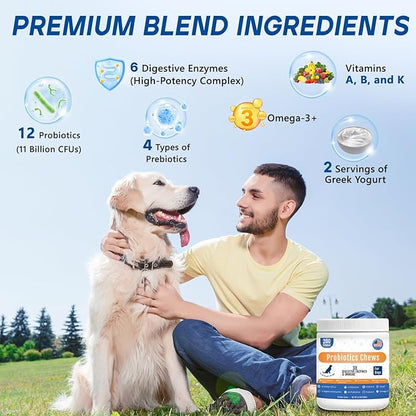 Probiotics for Dogs Dog Probiotic Chews for Yeast Gut Digestive & Immune Health, Itch Relief Ears Skin & Coat with 11Billion CFU Probiotics, 6 Enzymes& 4 Prebiotics, Pumpkin, Omegas & Vitamins, 200ct