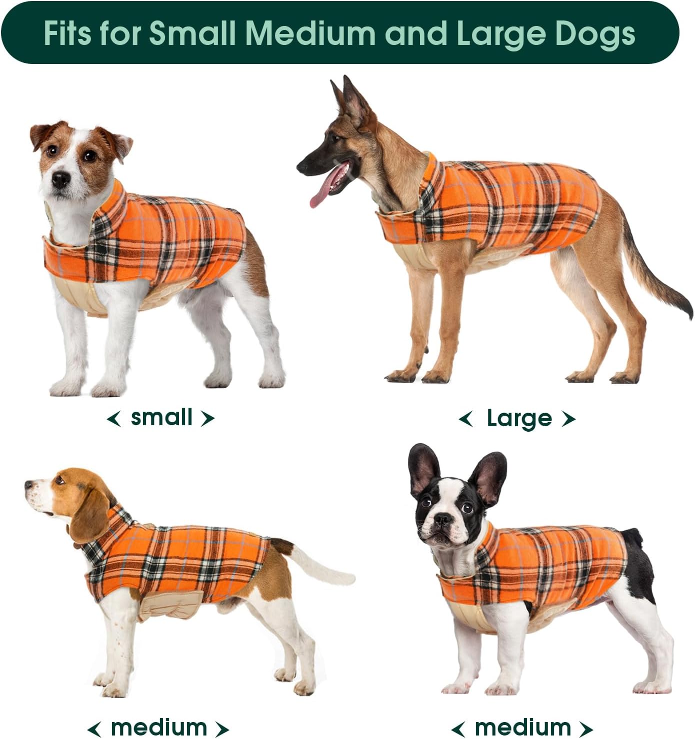 Kuoser Warm Dog Coat, Waterproof Dog Jacket for Extra Large Dogs, Adjustable Durable XL Doggie Winter Coat Reversible Cozy Puppy Cold Weather Apparel from Small to Large Breed, Orange XL