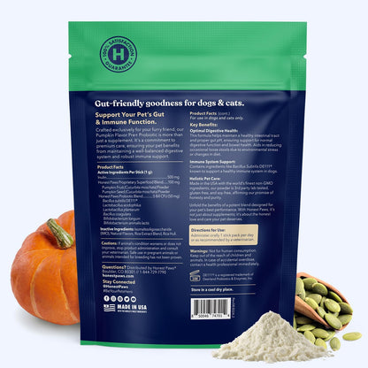 Honest Paws Probiotics for Dogs - Dog Digestion Gut Health Probiotic Powder with Prebiotic Made in The USA, Digestive and Immune Support - Digestive Enzymes with Pumpkin Flavor (30 Sticks)