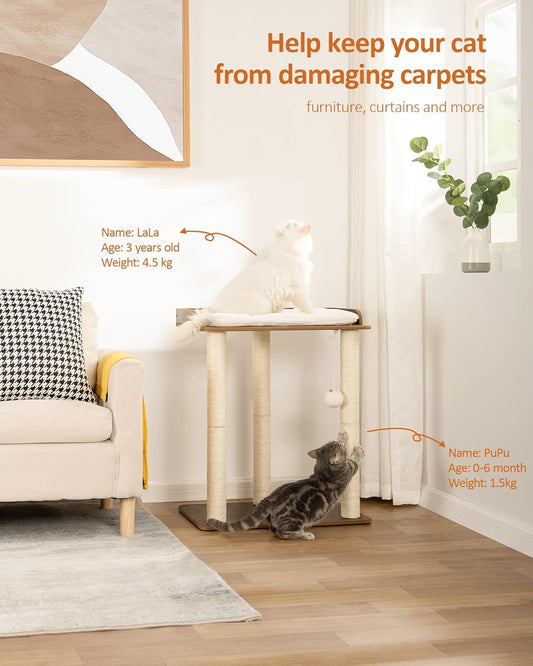 FourFurPets 26.7in Large Cat Tree Tower Condo, Cat Scratch Posts for Indoor Cats, Big Plate, Three 23.6in Full Sisal Scratching Posts, Rustic Brown