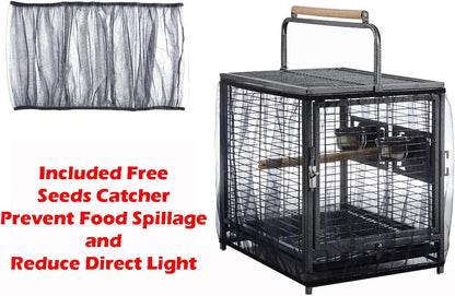 Portable Durable Heavy Duty Travel Veterinary Bird Parrot Carrier Cage Feeding Bowl Play Wooden Stand Perch with Handle Prevent Beaks Out