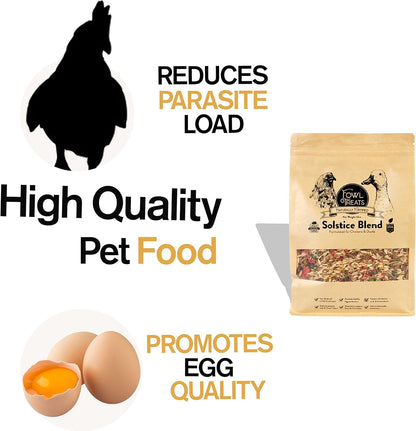 Naturally Fortified Treats – Protein Rich Supplement Suitable for Chickens, Hens and Ducks, Hand Mixed with USA Grown Ingredients – Solstice Blend – 32oz