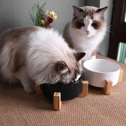 Petygooing Ceramic Dog Cat Bowls Set with Stand,Black Pet Food and Water Bowl,Small Dog Bowls Cute Modern Anti Slip Set of 2 Pet Feeder Small Size Pet Dish(13.5OZ/5.1 in)