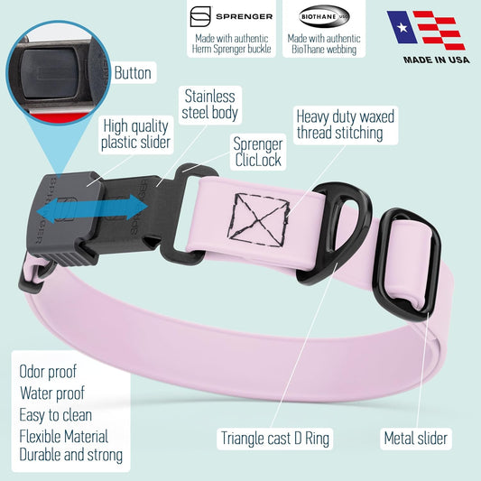 Dogline Biothane Waterproof Dog Collar with Herm Sprenger Black Stainless Steel Quick Release Buckle – Heavy Duty Tactical Durable Collar for Dogs – Comfortable and Safe Pet Collar, W 3/4" L 12-19"