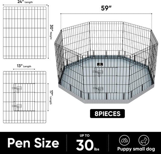 PJYuCien Dog Playpen, 8 Panels 30’’H Dog Pens Indoor with Bottom Pad, Metal Foldable Pet Puppy Exercise Fence Crate Kennel, Better for Small Animals,Grey