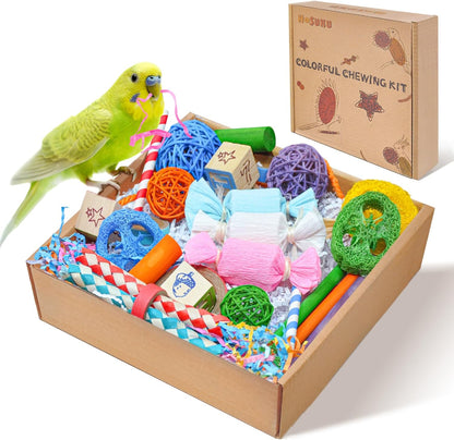 Colorful Bird Foraging & Shredding Toys Box – Safe Bird Toys for Parakeets, Cockatiels, Conures & Small Birds, Perfect for Spring and Summer