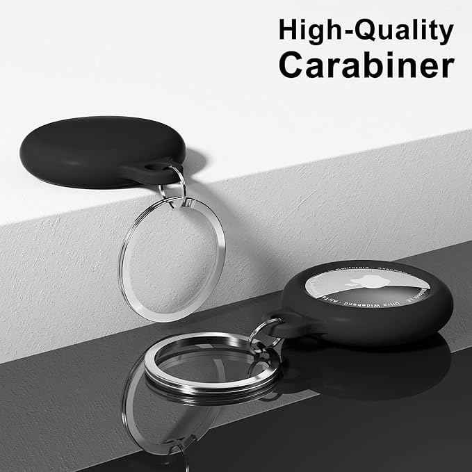 oakxco for Airtag Keychain Silicone, Airtag Holder with Key Ring, Air Tag Cover Cute Accessories for Kids, Luggage, Car Dog Collar, Car, Compatible with Apple Airtag Case Waterproof Tracker, Black