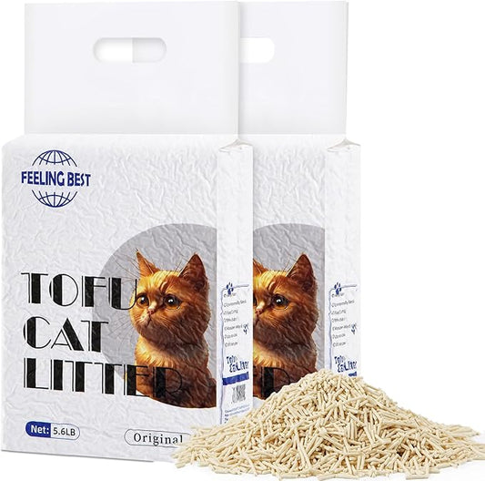 Tofu Cat Litter 11.2LB(5.6lb×2bag) Clumping, 100% Natural Raw Materials, Clumping,Flushable,Ultra Absorbent and Fast Drying,Solubility in Water,Really Dust-Free,Less Scattering