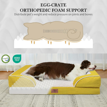 Comfort Expression Medium Dog Beds Waterproof Orthopedic Foam Dog Sofa Beds for Medium Large Dogs Comfy Pet Bed with Washable Removable Cover & Non-Slip Bottom(Medium,Spicy Mustard)
