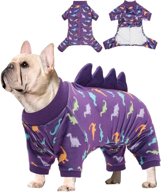 CuteBone Dinosaur Costume Dog Pajamas, Stretchy Spandex Crystal Velvet Sleepwear Coat for Small Dogs, Soft & Warm Pet Outfit Clothes for Cold Weather, Cozy Pullover Design COSP04L