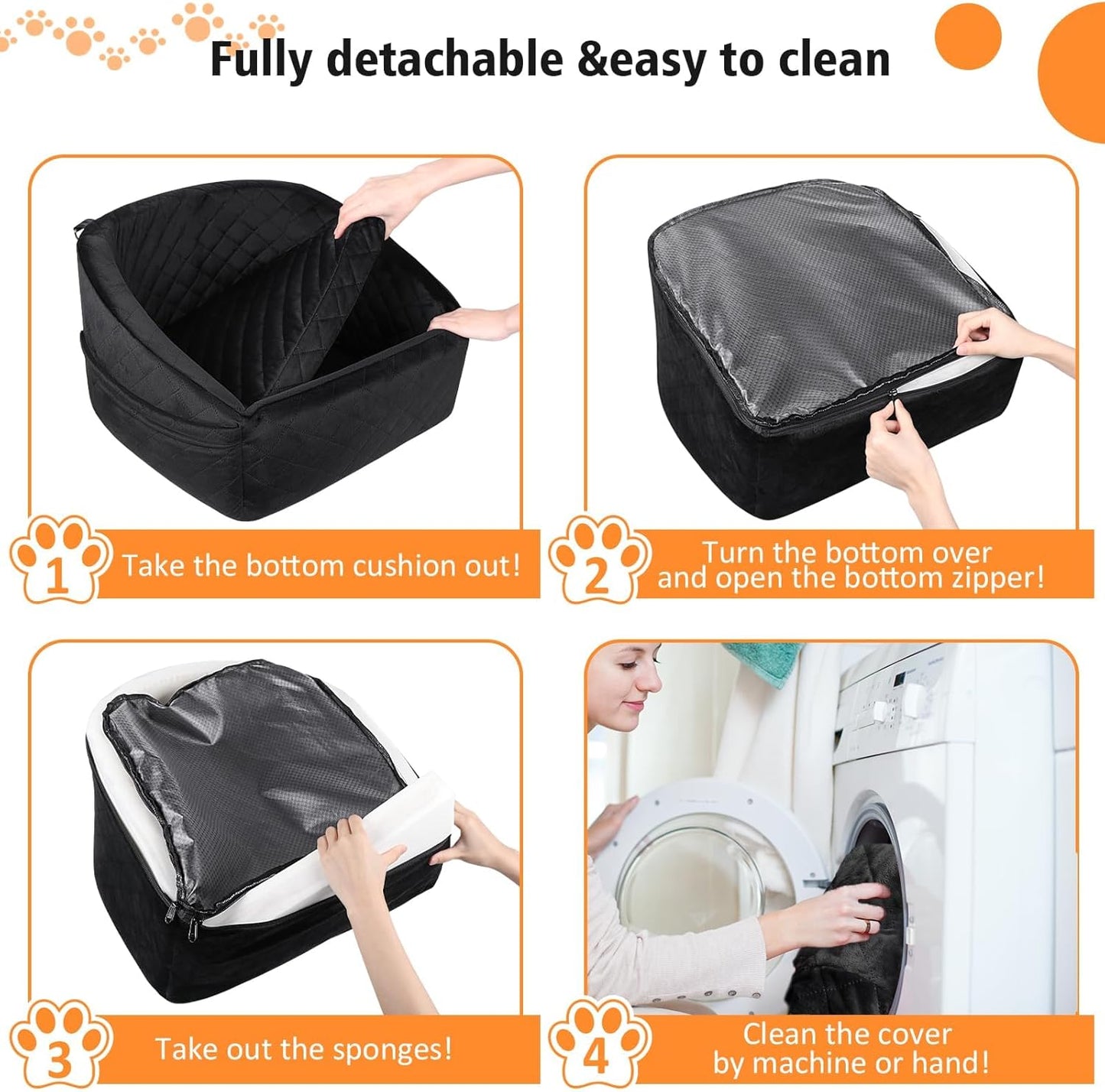 Dog Car Seat for Small Medium Dogs,Detachable Washable Dog Booster Seat Under 30lbs, Pet Car Seat Travel Bed with Storage Pockets and Dog Safety Belt (Black) - Pawvie