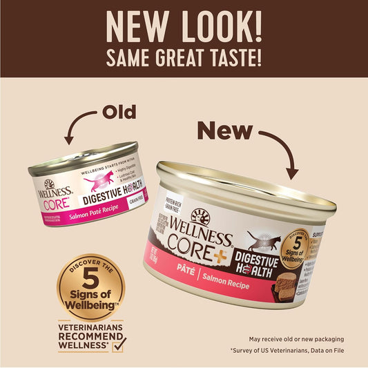 Wellness CORE+ Digestive Health Pate Adult Wet Cat Food, Natural, Protein-Rich, Grain Free, 3 Ounce, 12 Pack (Salmon)