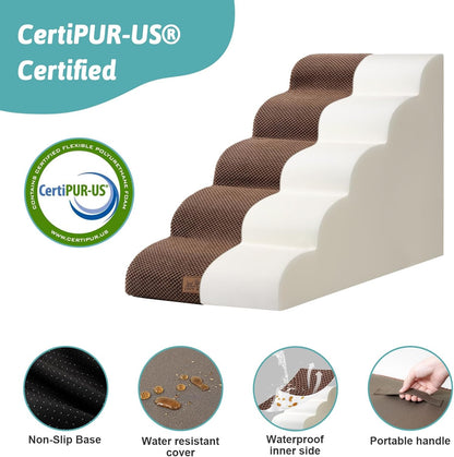 Dog Stairs for High Bed 22.6" H, Small Dog Step for Puppy, Older or Cat, Curved Ramp for Car, Ladder with High Density Foam, Lightweight, Durable, 15.7x33x22.6 inch, 5 Step, Brown - Pawvie