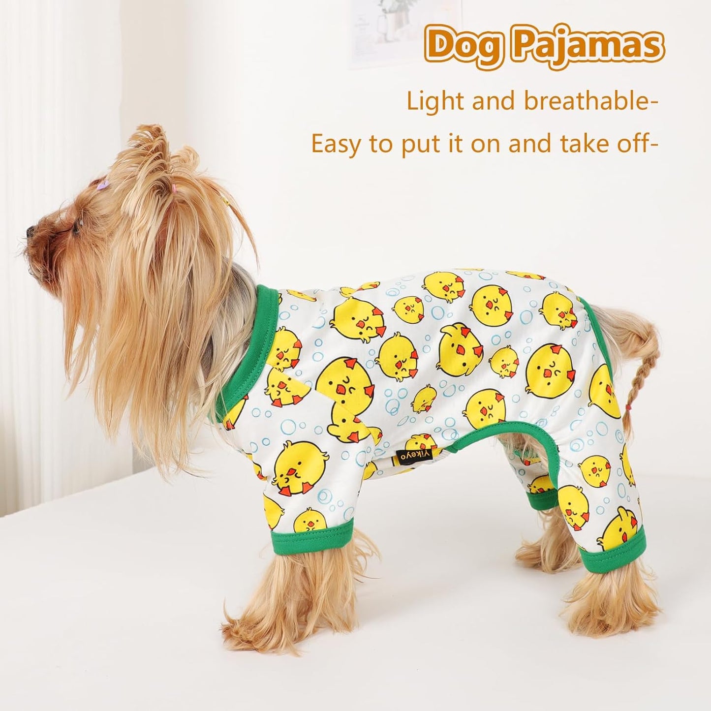 Dog Pajamas Small Sized Dogs Stretchable Summer Dog Clothes Pjs 4 Legs Girl Boy Cute Soft Puppy Outfits Doggie Cat Jammies Jumpsuit Sleeper for Pet, Duckling, XS