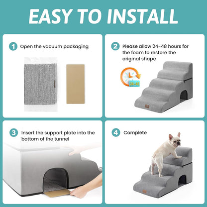 Extra Wide Dog Stairs with Tunnel, Detachable Large Pet Step for Small Medium Dog, Puppy or Cat, Ramp for High Bed, Couch, Sofa or Car, Stable, 19.7x33x22.4 inch, 5 Step, Grey