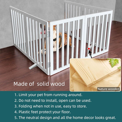 ZJSF Freestanding Indoor Dog Gate for House Foldable Wood White Puppy Gate for Doorways Pet Gate for Stairs Extra Wide Pet Fence 32" Height 6 Panels