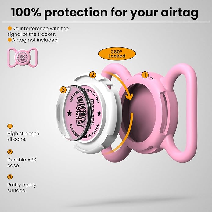 Waterproof AirTag Dog Collar Holder for Apple AirTag QR Code
