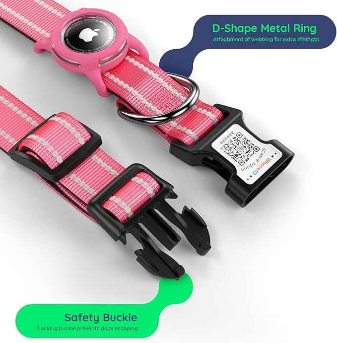 Airtag Dog Collar with QR Code, Reflective Dog Collar with Airtag Holder, Soft Padded & Safety Locking Buckle Adjustable Puppy Collar