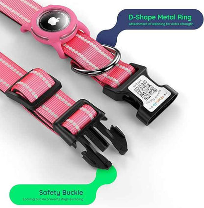 Airtag Dog Collar with QR Code, Reflective Dog Collar with Airtag Holder, Soft Padded & Safety Locking Buckle Adjustable Dog Collar for Small Dogs