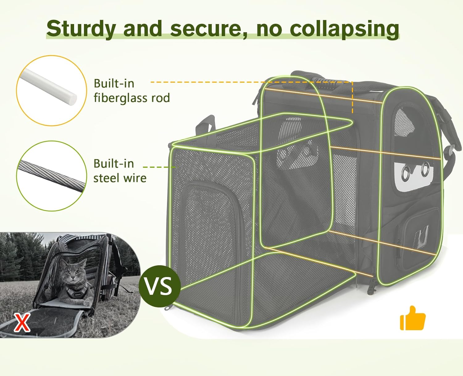 Pecute Pet Carrier Backpack, Large Cat Carrier Backpack, Expandable cat Backpack with Breathable Mesh for Medium Dogs Cats, or 2 Small Pets, Dog Backpack Carrier for Travel Hiking, Black - Pawvie
